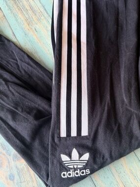 Womens adidas Black Jogger leggings with White Three-Stripes Medium